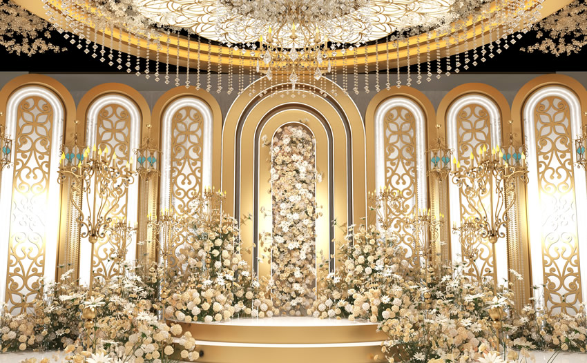 弥勒香槟色调婚礼堂效果展示